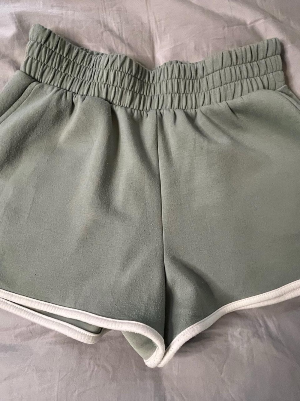 90 Degree Casual Olive Runner Shorts with White Trim - Picture 2 of 4